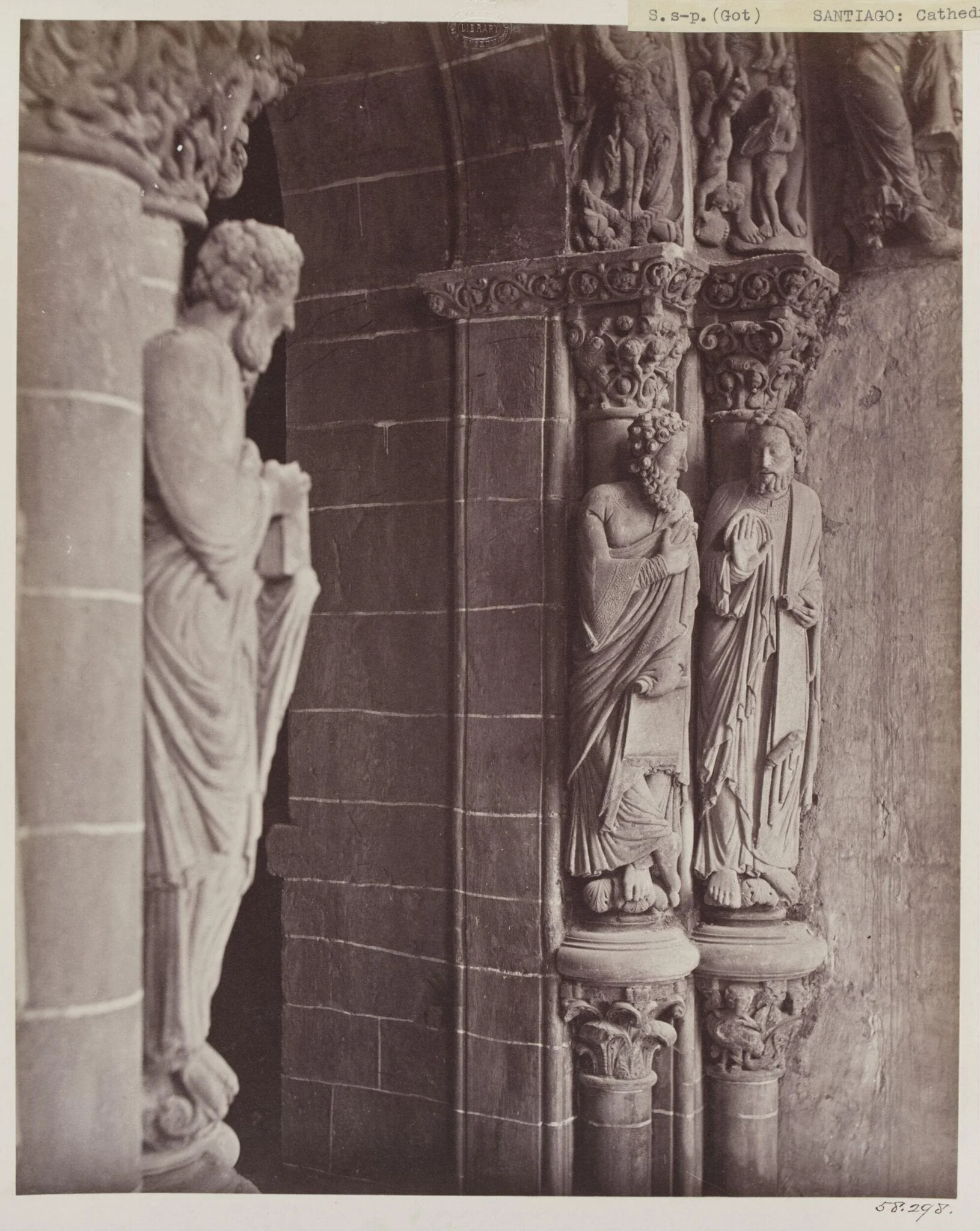 Cathedral, Santiago, Spain, Portico de la Gloria, Sculpture on South wall, detail