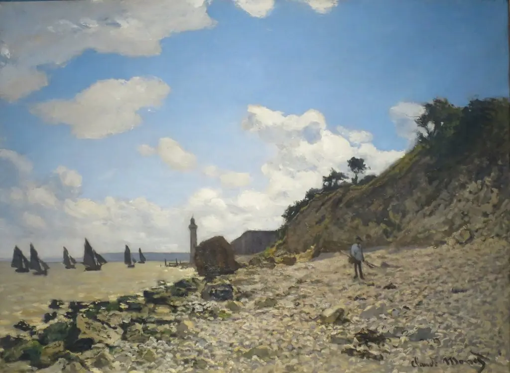 The Beach at Honfleur, by Claude Monet, oil, 1864
