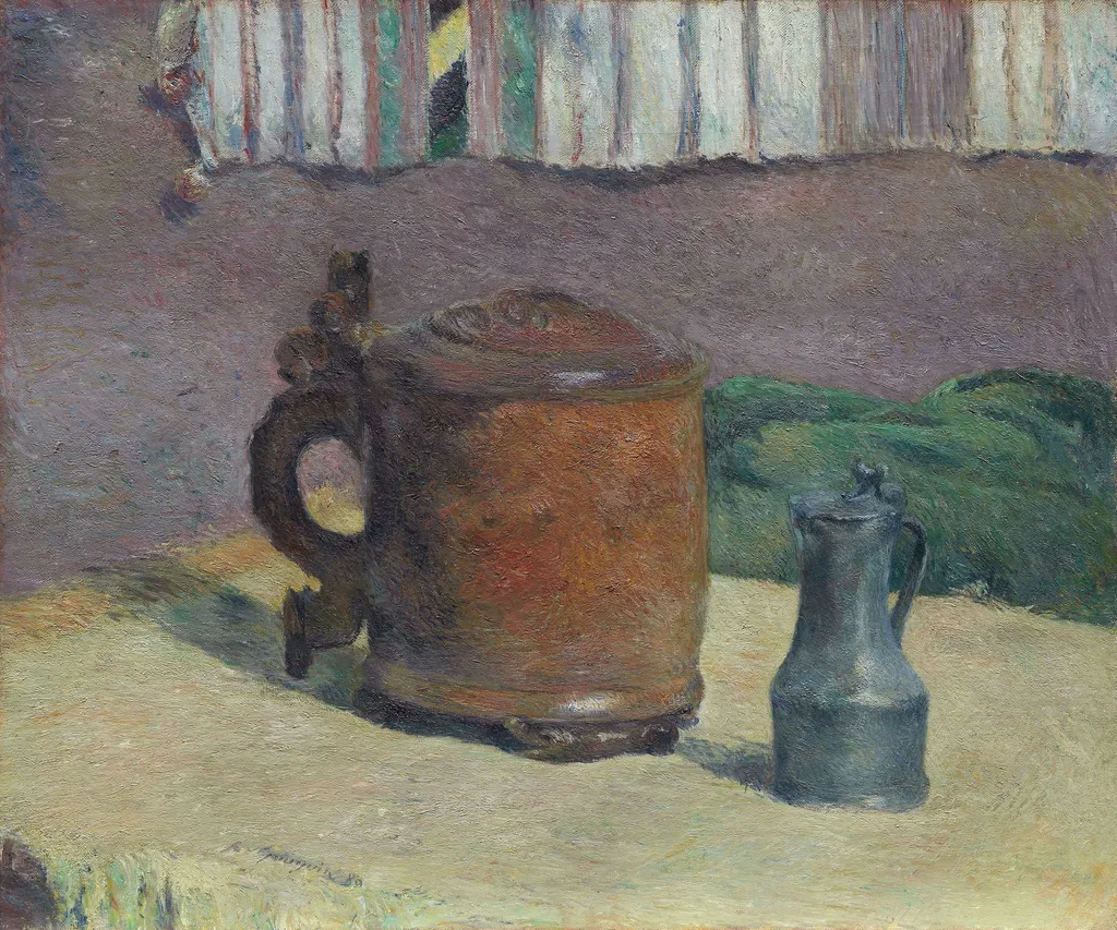 Wood Tankard and Metal Pitcher, by Paul Gauguin, oil, 1890