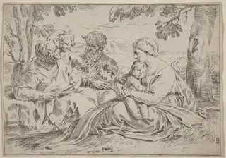 The Holy Family, by Simone Cantarini, ink, 1639