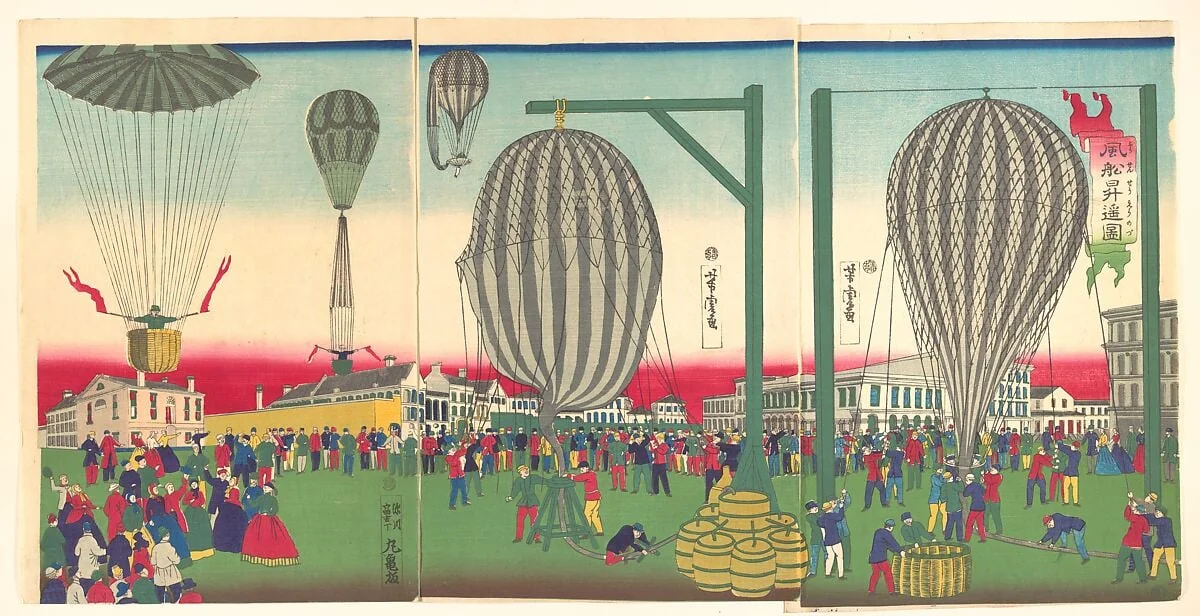 風船昇遥図|Illustration of a Balloon Ascending (Fūsen shōyō no zu), detail