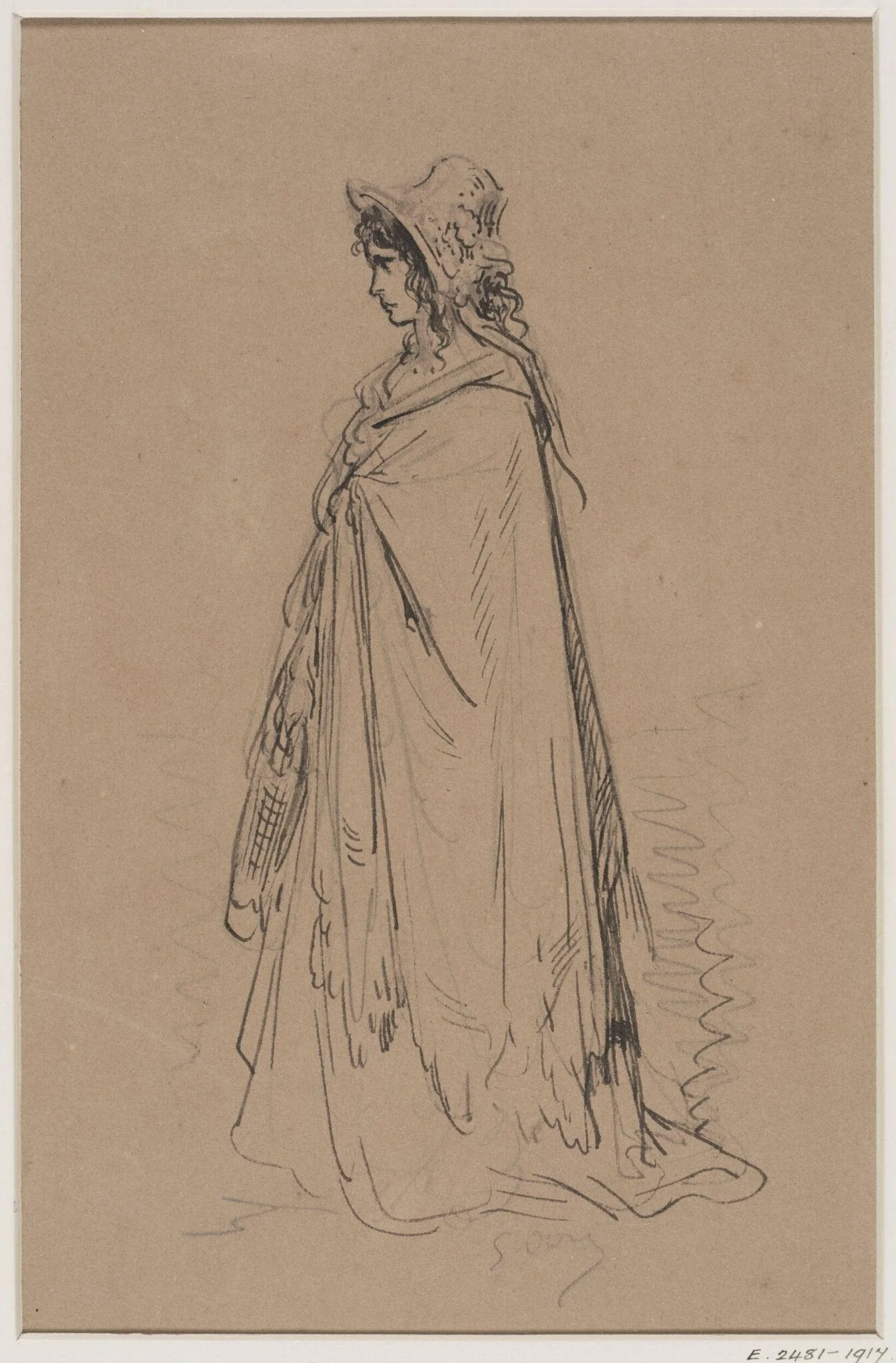 Original sketch of a female figure, detail