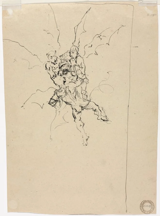 Three Demons Holding a Knight (verso), detail