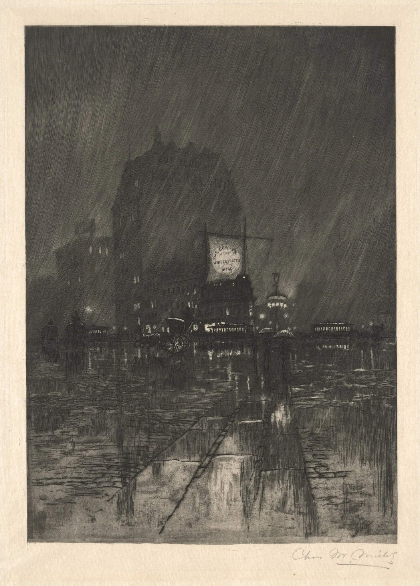 A Rainy Night, Madison Square, detail