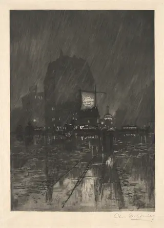 A Rainy Night, Madison Square, by Charles Frederick William Mielatz, ink, 1890