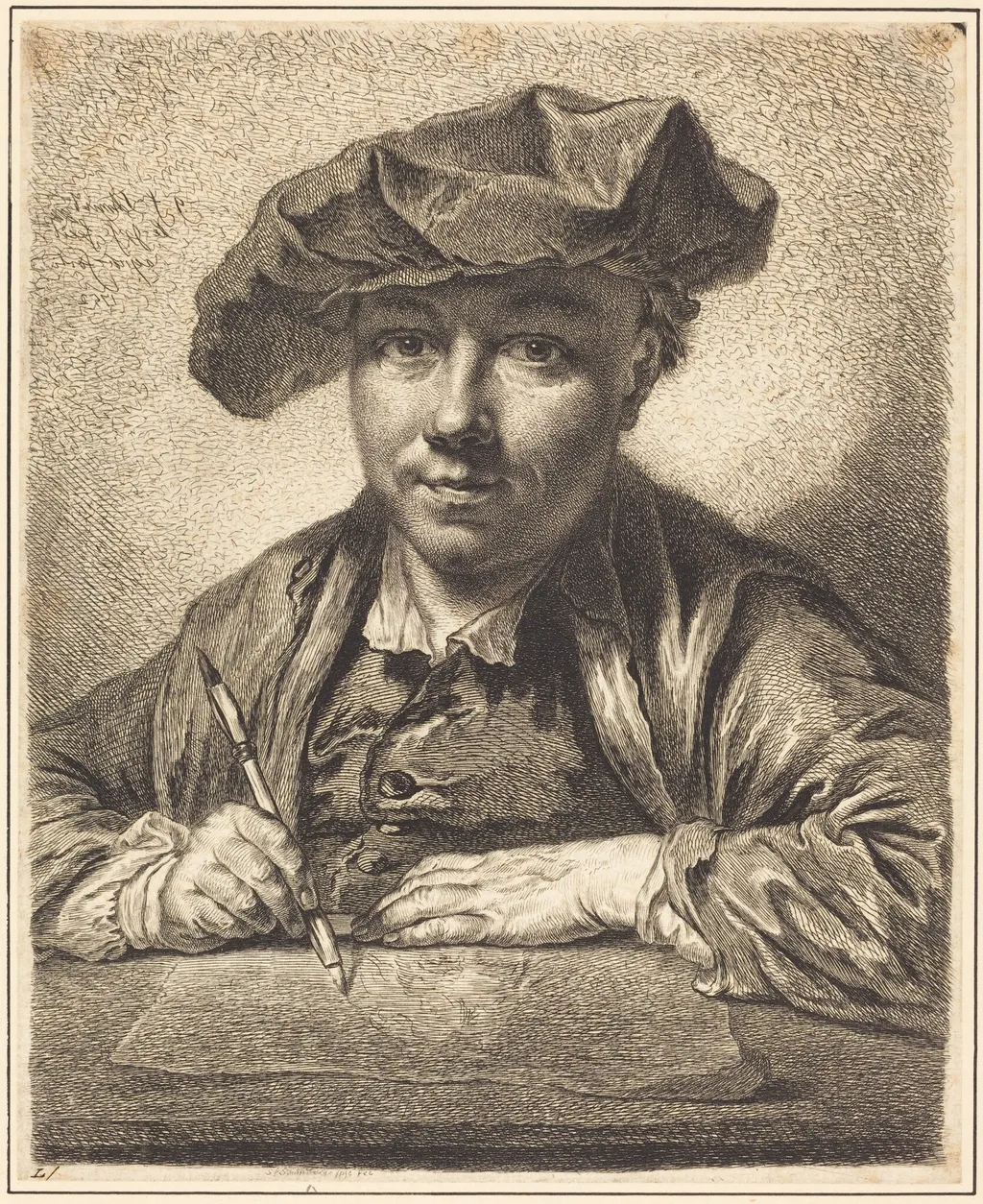 Self-Portrait, Drawing, by Georg Friedrich Schmidt, ink, 1752