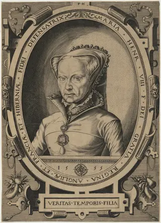 Queen Mary of England, by Frans Huys, ink, 1555