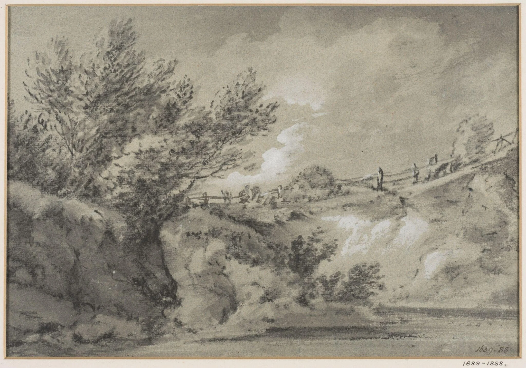 Landscape with high bank and railings, detail