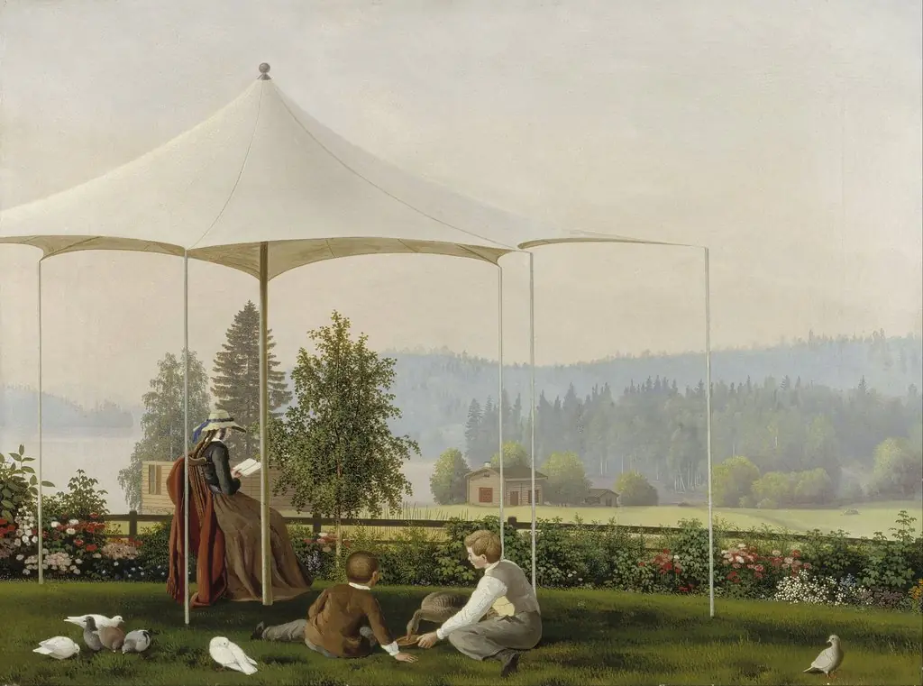 In the Garden of Haminalahti, by Ferdinand von Wright, oil, 1857