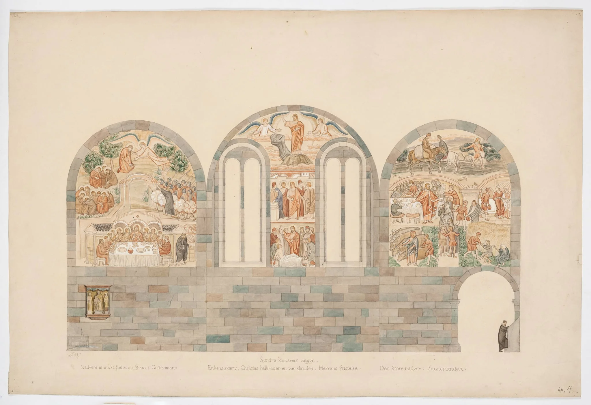 Udkast til freskerne i Viborg Domkirke. Søndre korsarms vægge, detail
