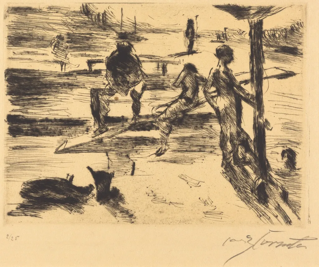 Badeanstalt (Bathing Place), by Lovis Corinth, ink, 1919