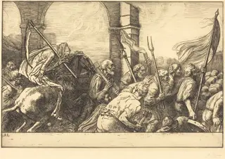 The Triumph of Death: Departure (Le triomphe de la mort: Le depart), by Alphonse Legros, ink, 1874