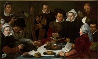 Company at the table, by Dirck Barendsz., oil