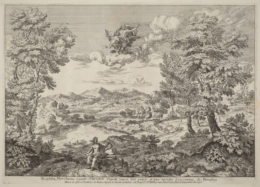 Jupiter in a Landscape, by Crescenzio Onofri, ink, 1696