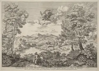Jupiter in a Landscape, by Crescenzio Onofri, ink, 1696