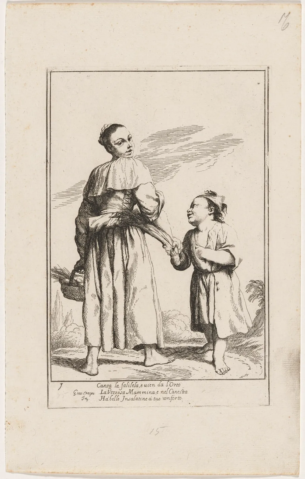Menghina with a Basket of Herbs, by Giuseppe Maria Crespi, ink, 1712
