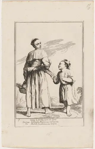 Menghina with a Basket of Herbs, by Giuseppe Maria Crespi, ink, 1712