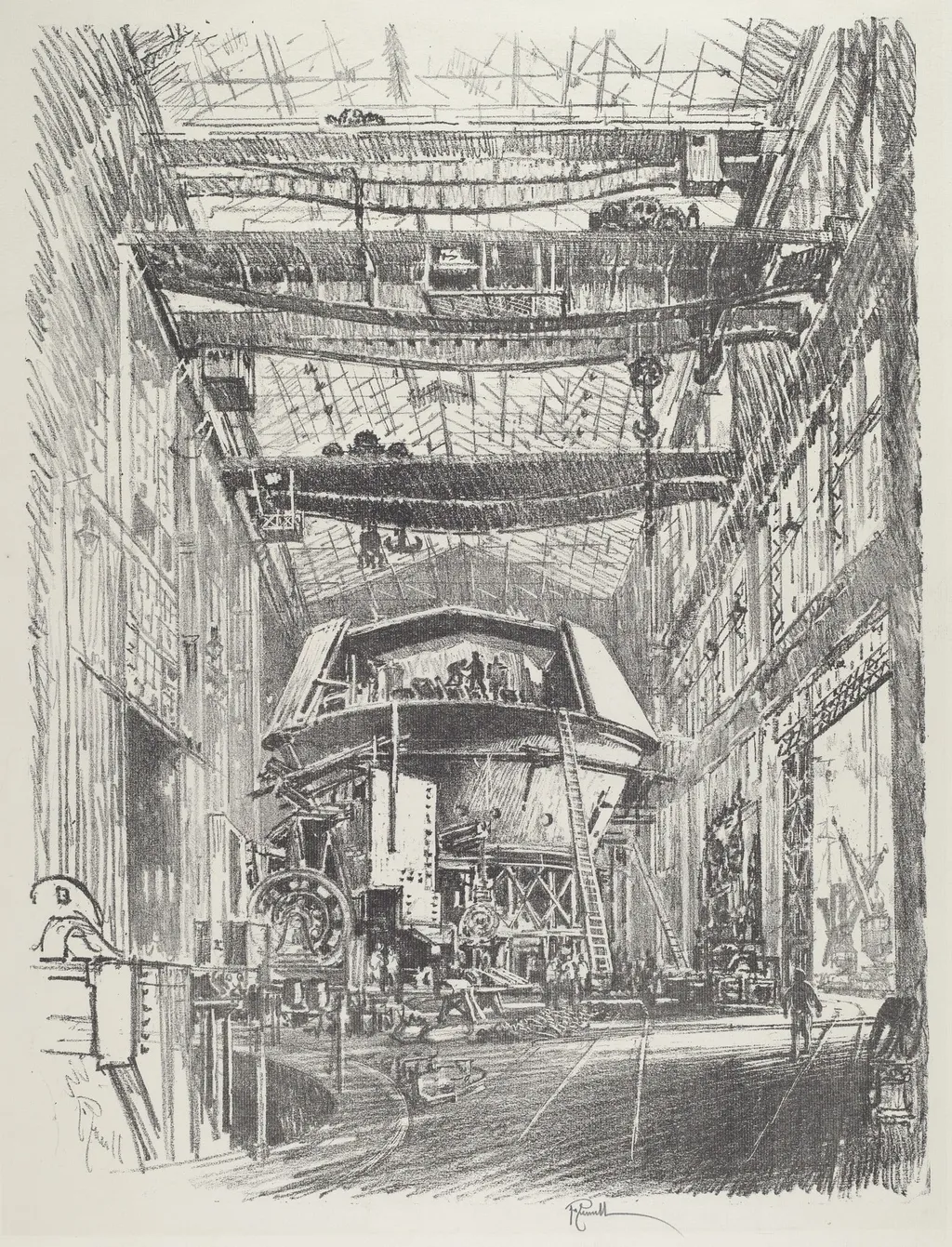 Building the Great Turret, by Joseph Pennell, ink, 1916