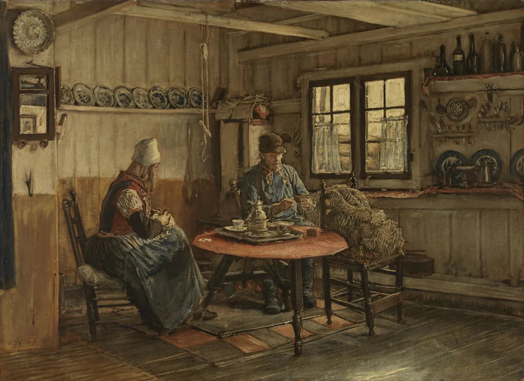 Interior in Marken, by Xavier Mellery, oil, 1890