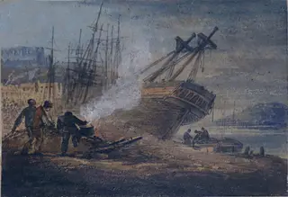 Shipping at Swansea, by William Payne, watercolor, 1825
