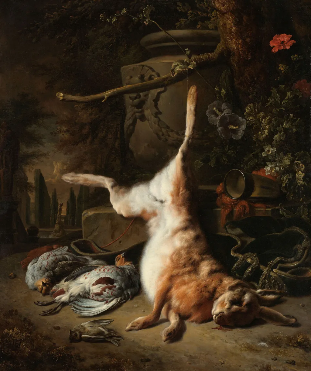 Still life with a Hare and Other Game, by Jan Weenix, oil, 1699
