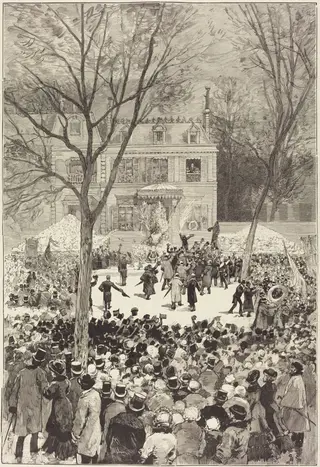 Manifestation populaire du 27 Février pour fêter le 80 année de Victor Hugo, by Auguste Louis Lepère, ink, 1881