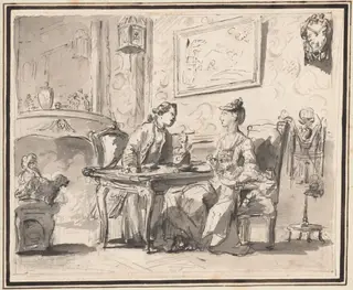Conversation Piece, by Sigmund Freudenberger, ink, 1774