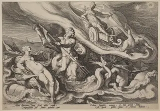 Juno Complaining to Oceanus and Tethys about Callisto, by Hendrick Goltzius, ink, 1589