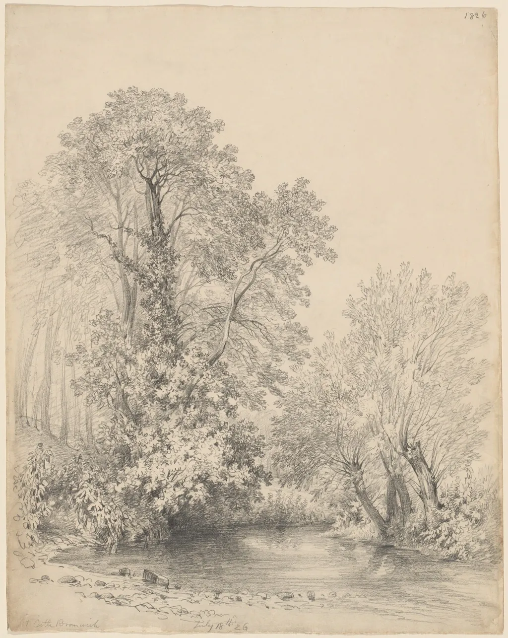 Trees by the River at Castle Bromwich, by Frederick William Watts, graphite, 1826