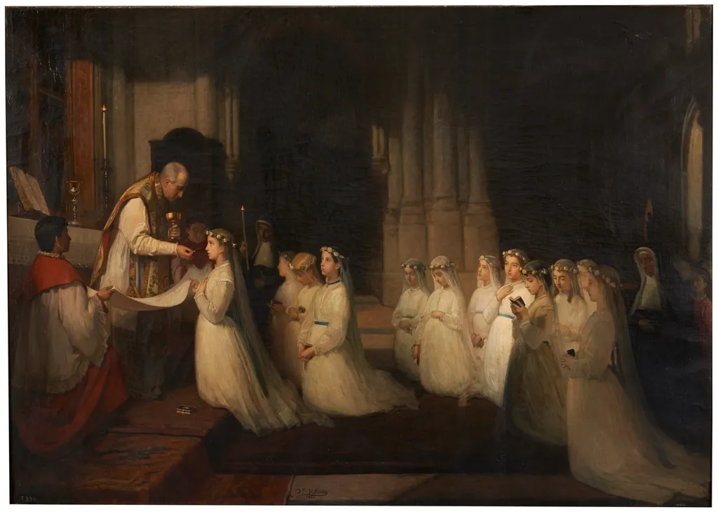 La primera comunión, by Domingo Valdivieso y Henarejos, oil, 1866