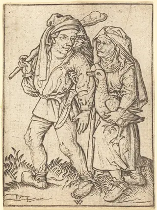 Farmer and Wife with Goose, by Wenzel von Olmutz, ink, 1490