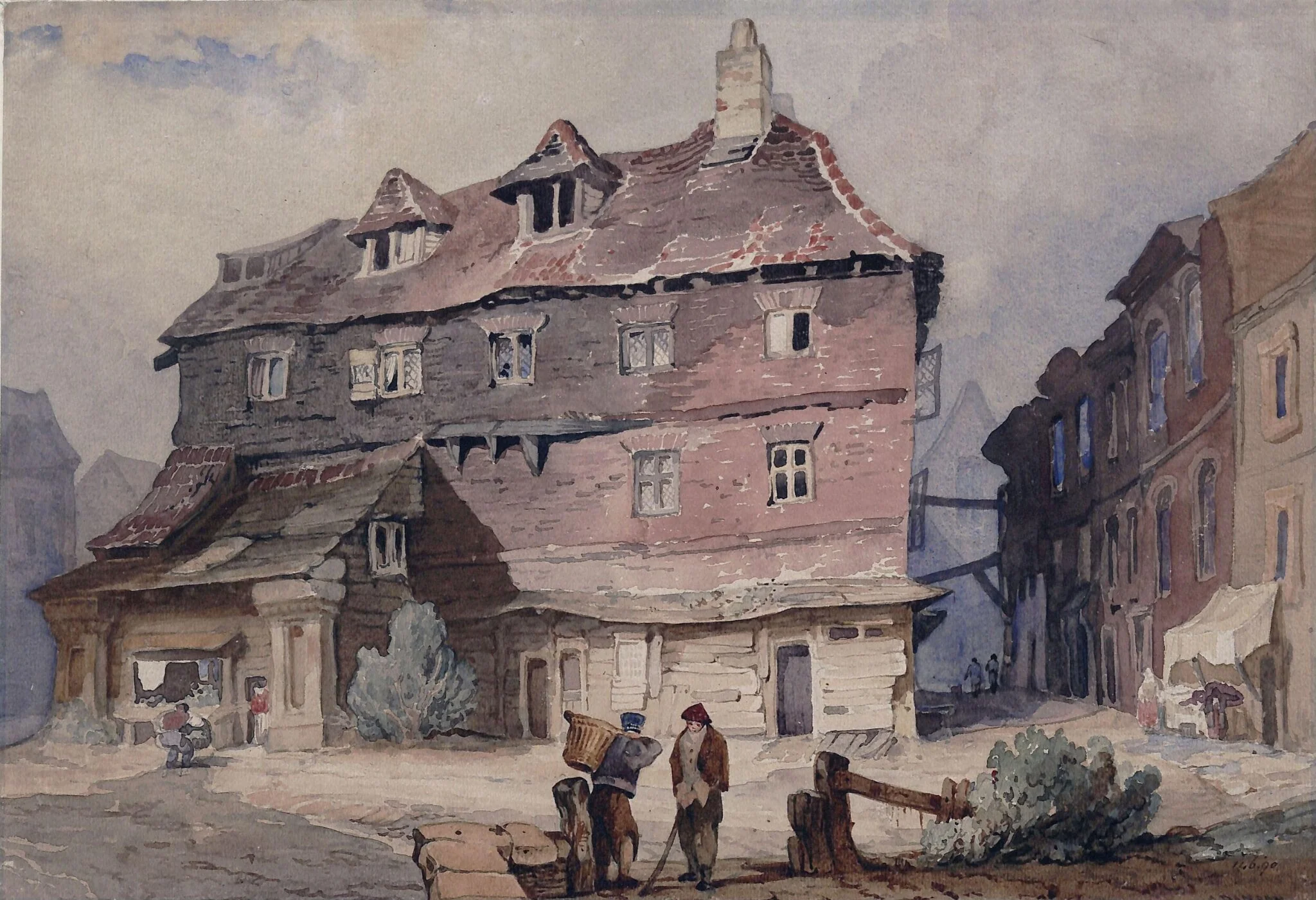 Street with old houses, detail