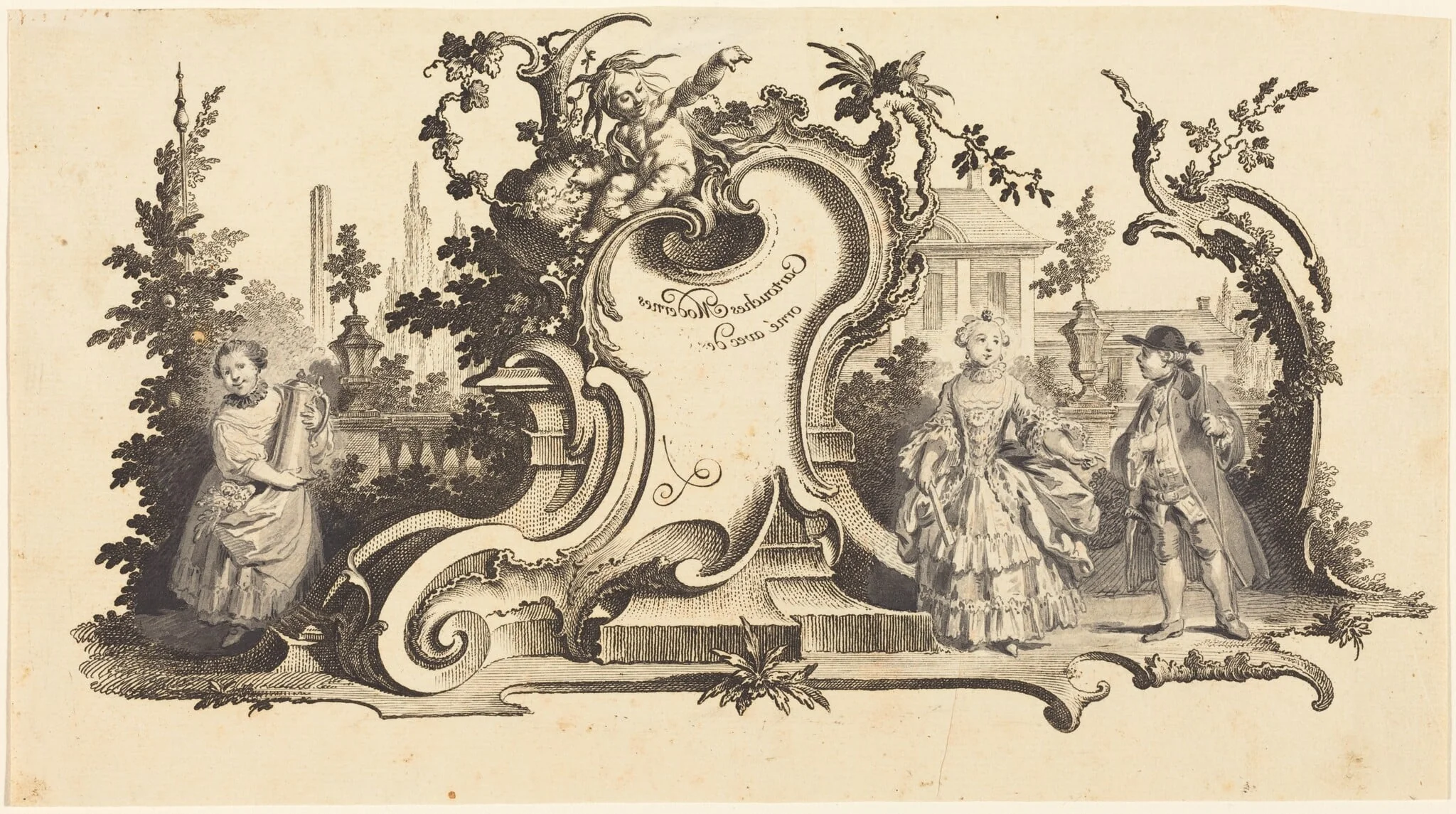 Cartouches Modernes orné avec des [diferentes Figures] (Plate VI-1 from the set), detail