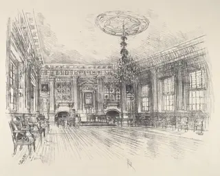 Signers' Room, Independence Hall, by Joseph Pennell, ink, 1912
