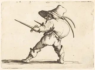 Duellist with Sword and Dagger, by Jacques Callot, ink, 1622