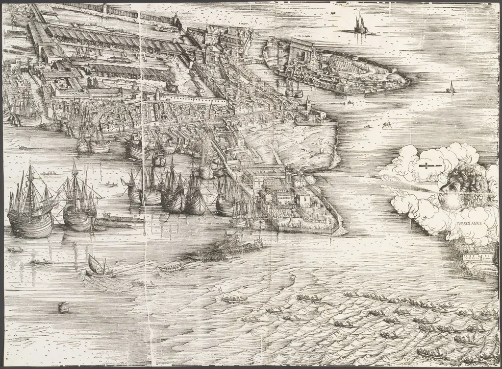 View of Venice [lower right block], by Jacopo de' Barbari, ink, 1500