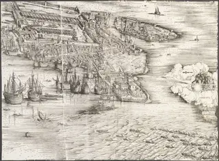 View of Venice [lower right block], by Jacopo de' Barbari, ink, 1500