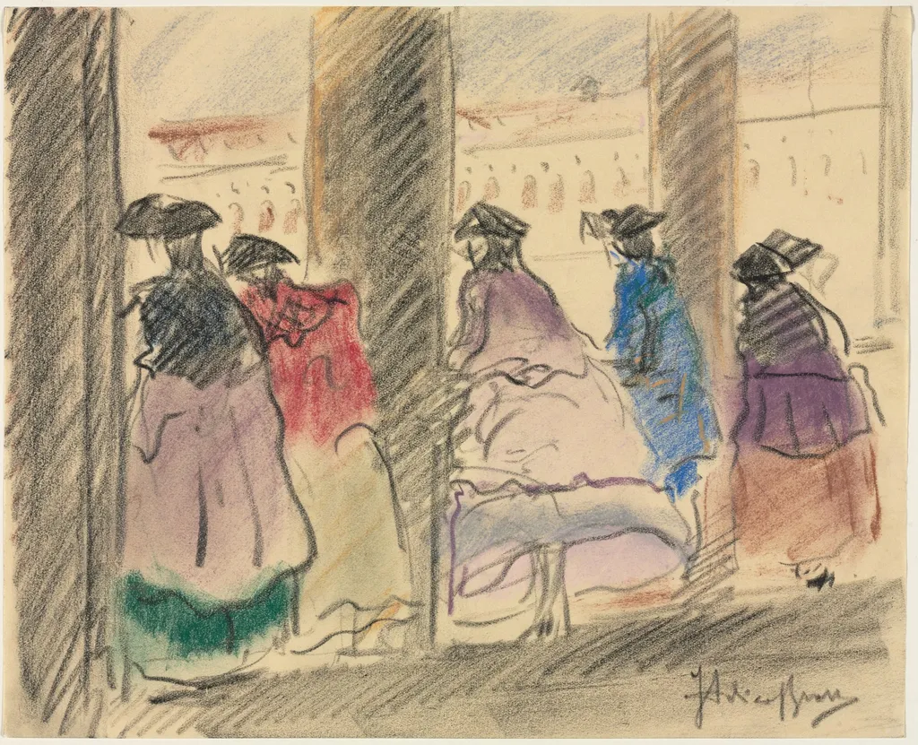 Figures in Masquerade on the Loggia of the Ducal Palace, Venice, by Italico Brass, 1925