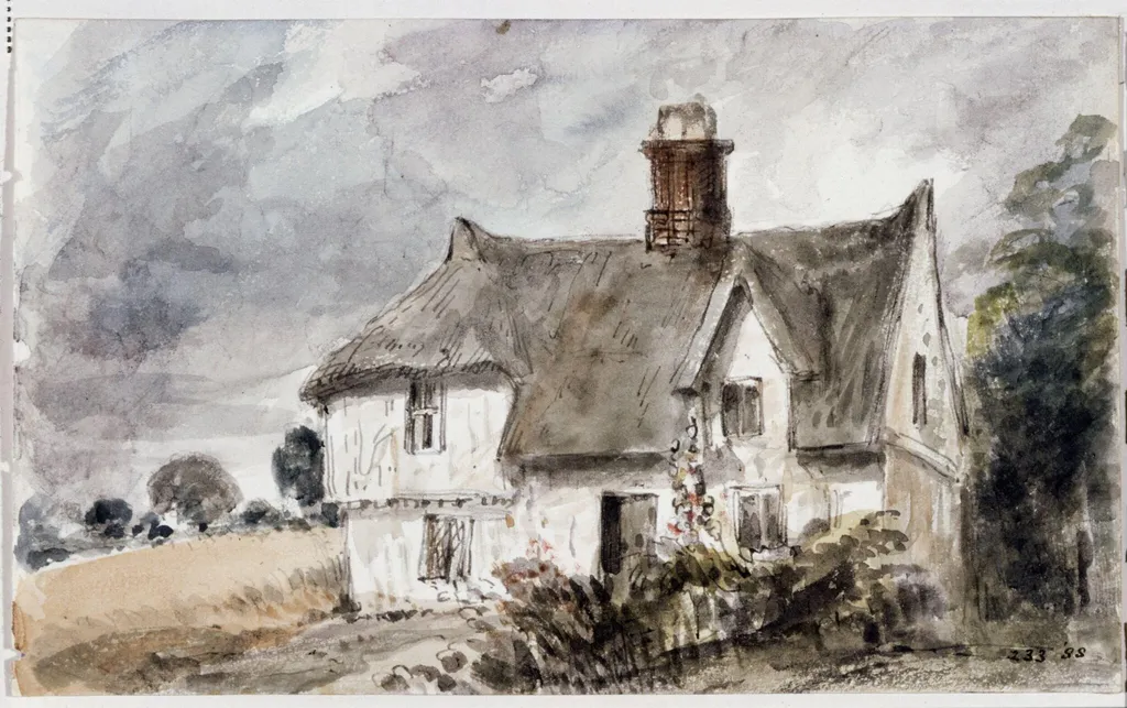A cottage near a cornfield, by John Constable, watercolor, 1832