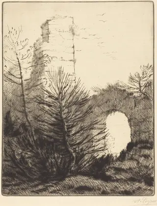 Ruins of a Monastery (Les ruines du monastere), by Alphonse Legros, ink, 1874