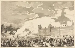 Pompe funèbre en l'honneur des Martyrs de la journée du 10, dans le Jardin National le 26 Aout 1792, by Antoine-Jean Duclos, ink, 1794