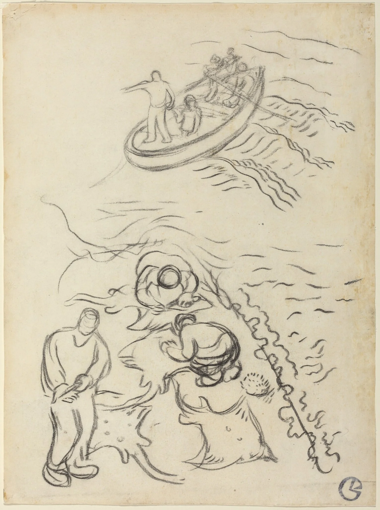 Study for "The Fishermen" with Men Emptying the Nets (Etude pour "Les Pêcheurs" et hommes vidant des raies), detail