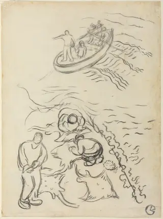 Study for "The Fishermen" with Men Emptying the Nets (Etude pour "Les Pêcheurs" et hommes vidant des raies), by Georges Lacombe, charcoal, 1894