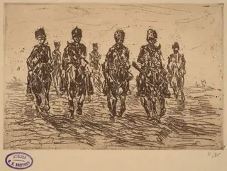 Galloping Hussars in Front View, by George Hendrik Breitner, ink, 1890