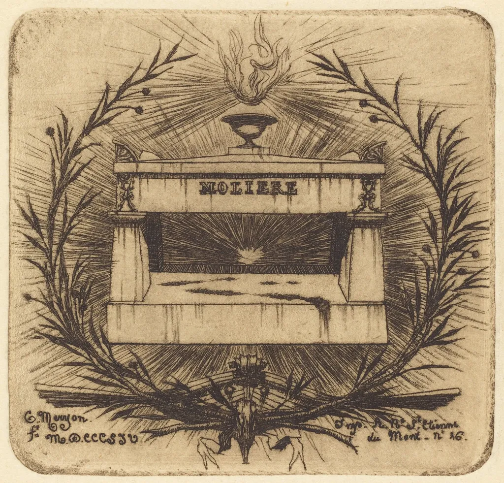 Le tombeau de Molière, au Père-Lachaise, Paris (Moliere's Tomb, in Père-Lachaise Cemetary, Paris), by Charles Meryon, ink, 1854