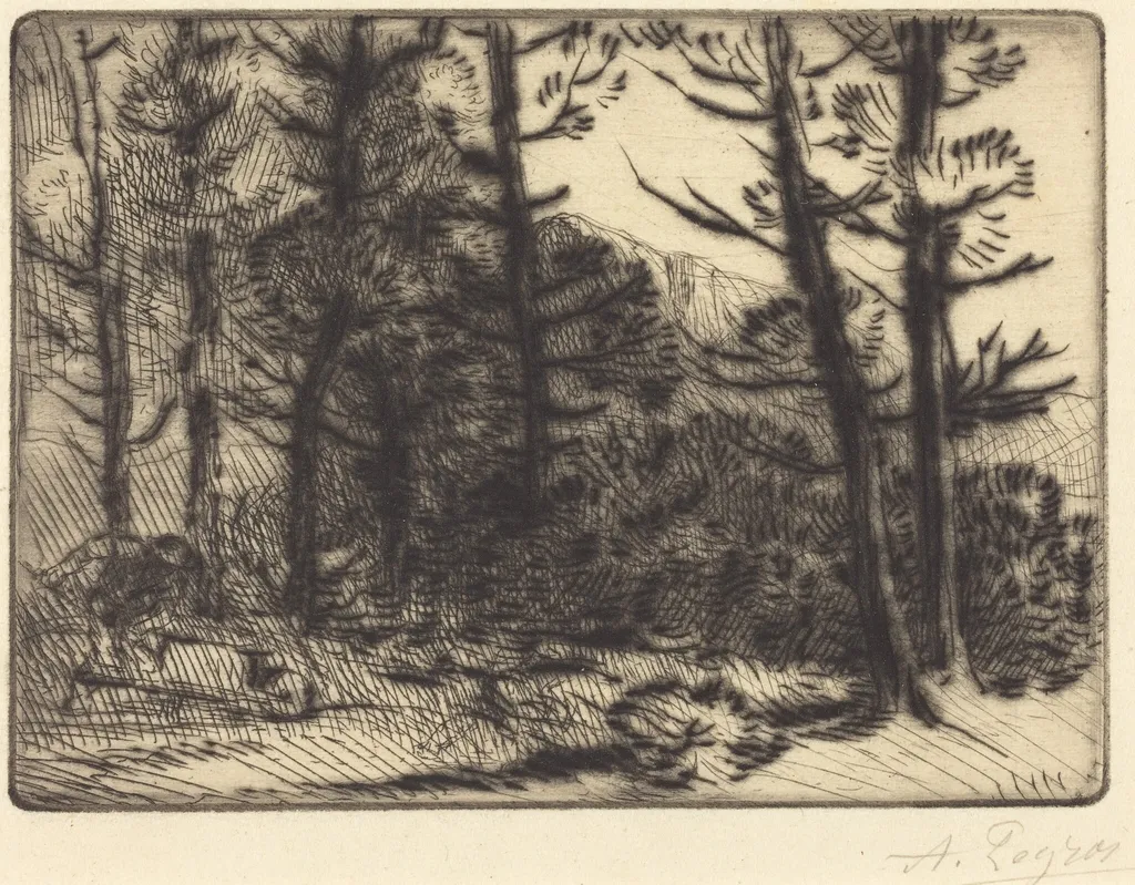 Woods in Winter Sun, 2nd plate (Soleil d'hiver dans les bois), by Alphonse Legros, ink, 1874