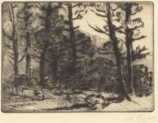 Woods in Winter Sun, 2nd plate (Soleil d'hiver dans les bois), by Alphonse Legros, ink, 1874