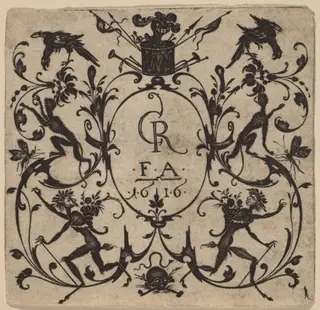 Ornament with Grotesque, by Master CR, ink, 1616