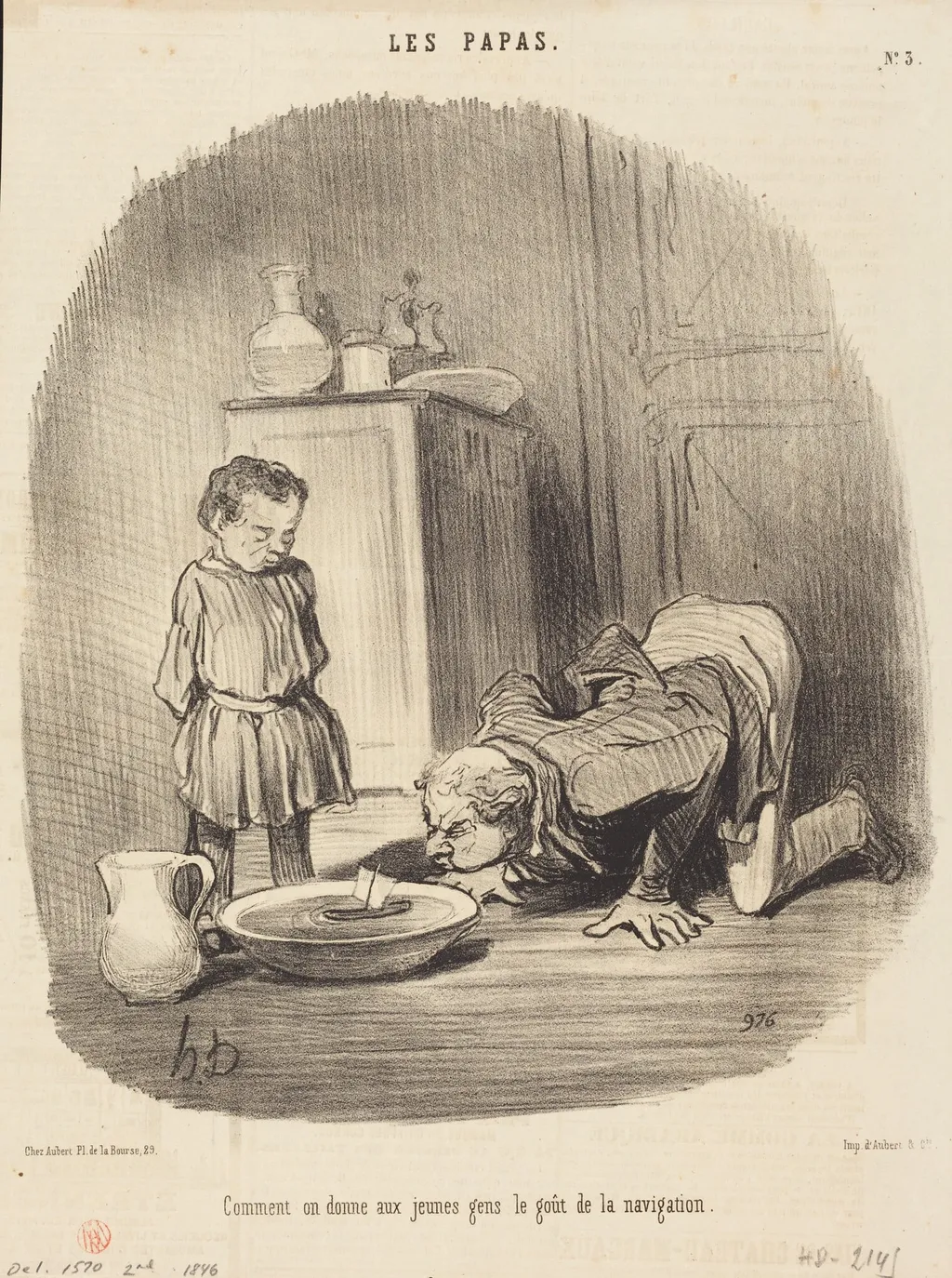Comment on donne... le goût de la navigation, by Honoré Daumier, ink, 1846