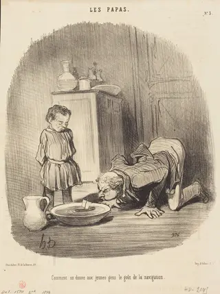 Comment on donne... le goût de la navigation, by Honoré Daumier, ink, 1846